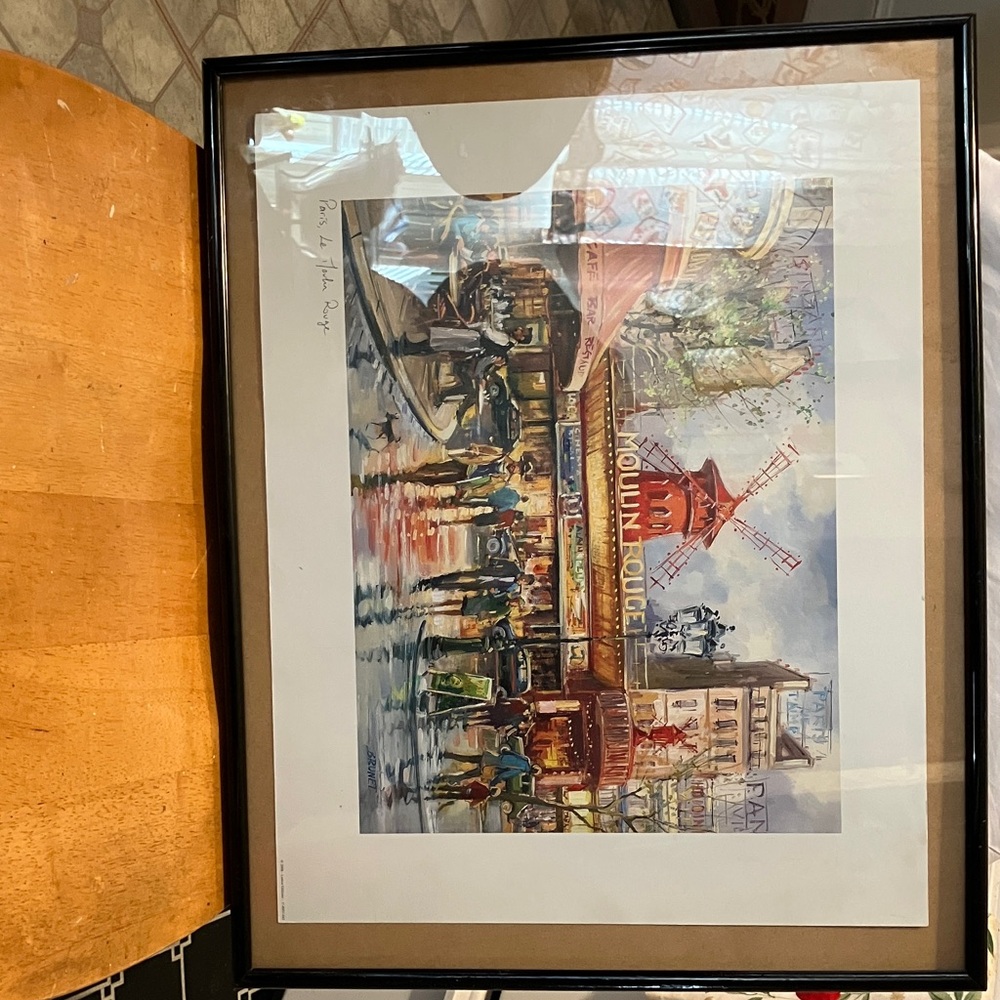 Beautiful , 16”-20”. Glass framed water color , artist signed Brunet Paris , Le - Picture 2 of 13